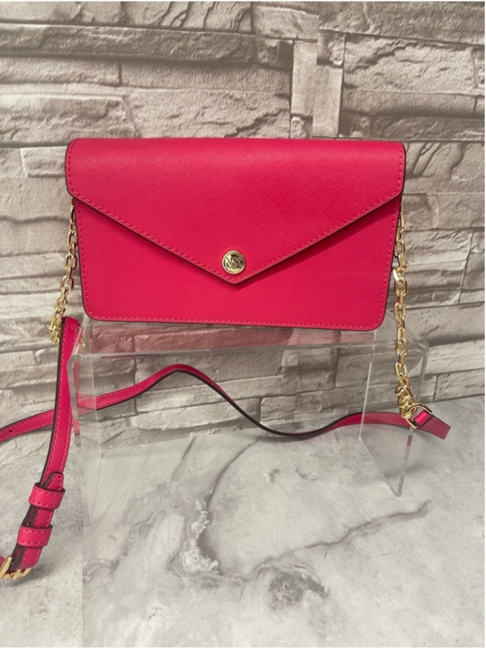 Michael Kors Envelope Chain Crossbody Electric Pink